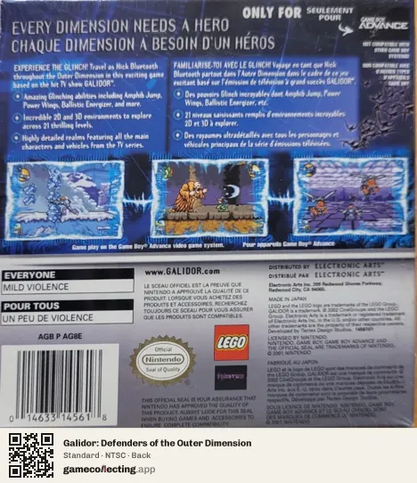 Galidor: Defenders of the Outer Dimension Game Boy Advance, NTSC box back
