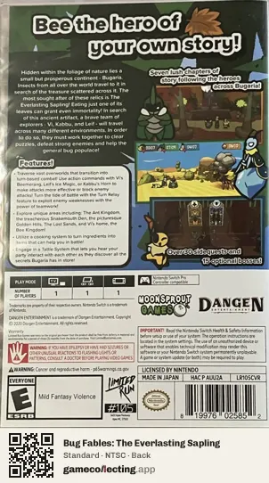 Bug Fables: The Everlasting Sapling Nintendo Switch, NTSC box back