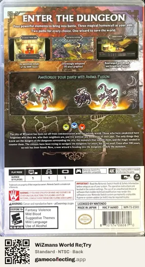 WiZmans World Re;Try Nintendo Switch, NTSC box back