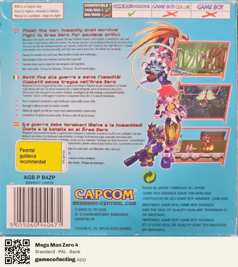 Mega Man Zero 4 Game Boy Advance, PAL box back