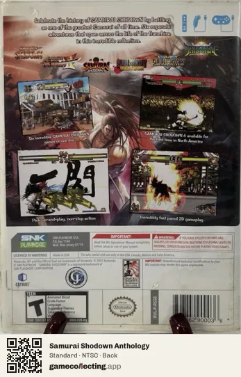 Samurai Shodown Anthology Nintendo Wii, NTSC box back