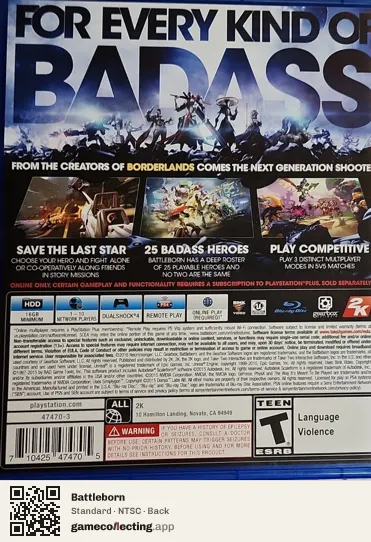 Battleborn PlayStation 4, NTSC box back