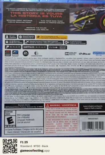 F1 25 PlayStation 5, NTSC box back