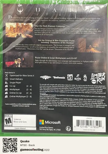 Quake Xbox Series X, NTSC box back