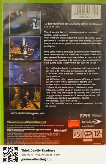 Thief: Deadly Shadows Xbox, France box back
