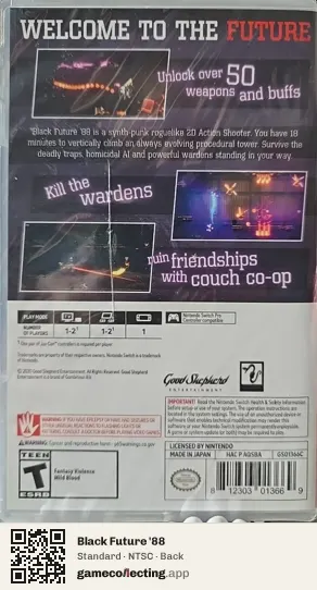 Black Future '88 Nintendo Switch, NTSC box back