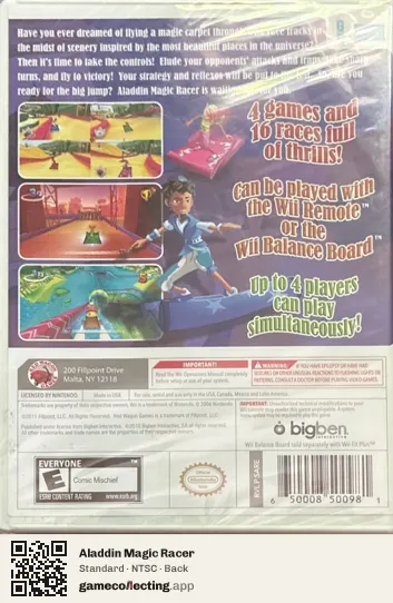 Aladdin Magic Racer Nintendo Wii, NTSC box back