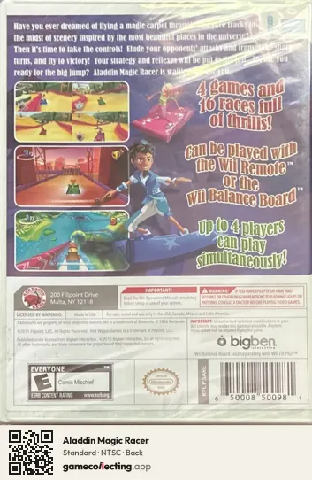 Aladdin Magic Racer Nintendo Wii, NTSC box back