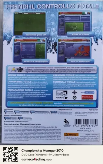 Championship Manager 2010 Computer, Italy box back