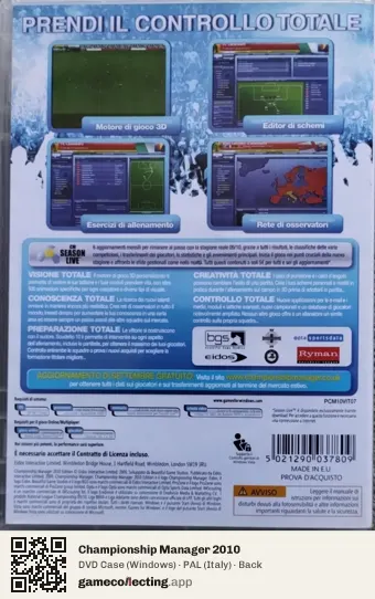 Championship Manager 2010 Computer, Italy box back