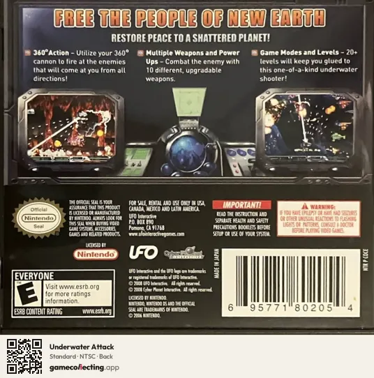 Underwater Attack Nintendo DS, NTSC box back