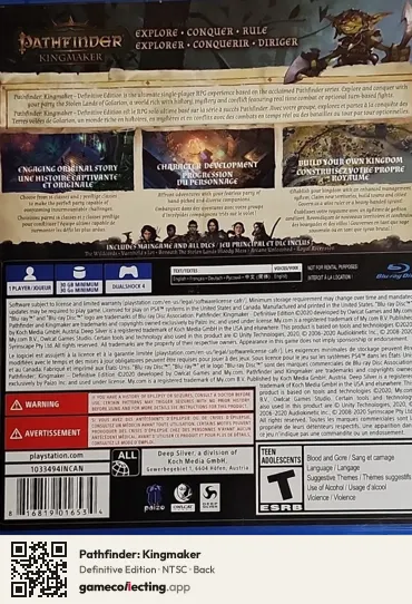 Pathfinder: Kingmaker PlayStation 4, NTSC box back