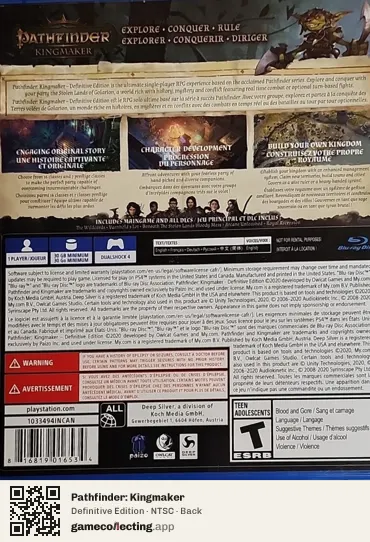 Pathfinder: Kingmaker PlayStation 4, NTSC box back