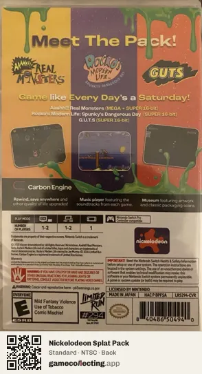 Nickelodeon Splat Pack Nintendo Switch, NTSC box back