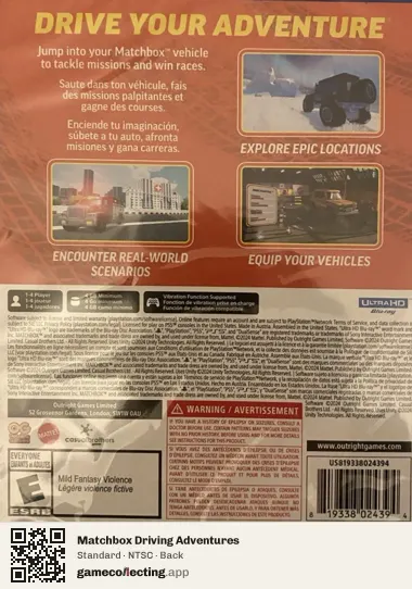 Matchbox Driving Adventures PlayStation 5, NTSC box back