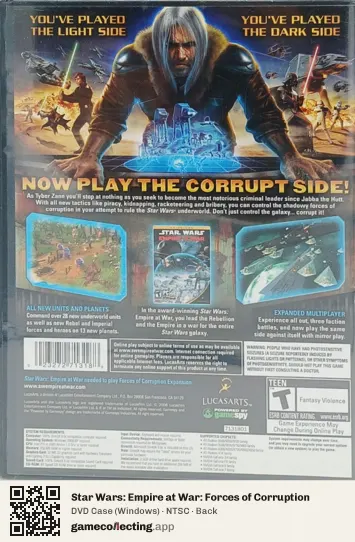 Star Wars: Empire at War: Forces of Corruption Computer, NTSC box back