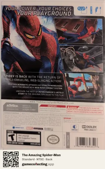 The Amazing Spider-Man Nintendo Wii, NTSC box back