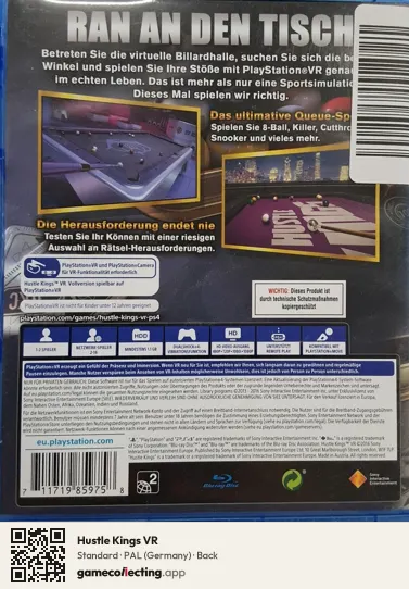 Hustle Kings VR PlayStation 4, Germany box back