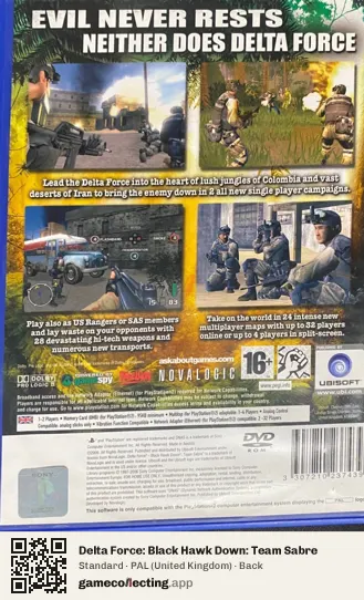 Delta Force: Black Hawk Down: Team Sabre PlayStation 2, United Kingdom box back