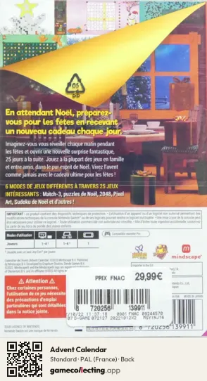 Advent Calendar Nintendo Switch, France box back