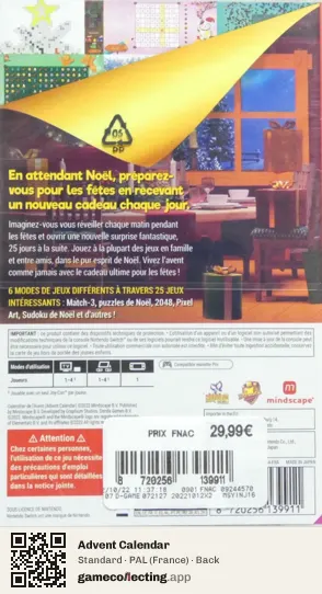 Advent Calendar Nintendo Switch, France box back