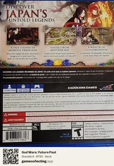 God Wars: Future Past PlayStation 4, NTSC box back