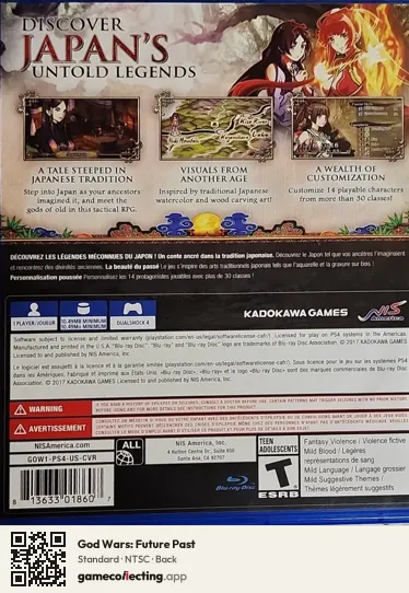 God Wars: Future Past PlayStation 4, NTSC box back