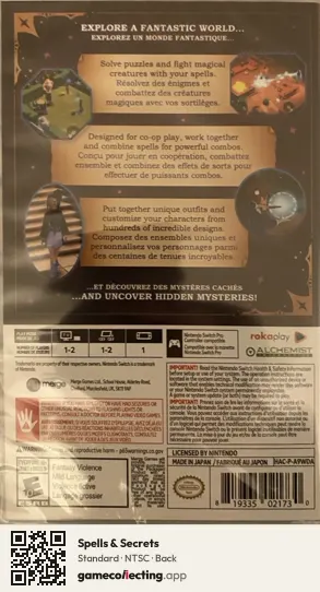 Spells & Secrets Nintendo Switch, NTSC box back