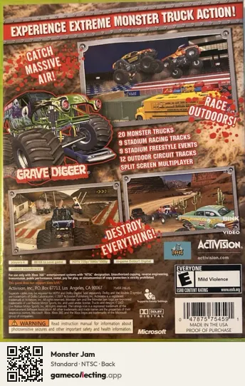 Monster Jam Xbox 360, NTSC box back