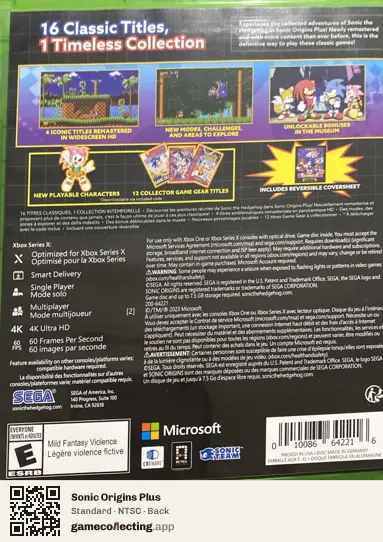 Sonic Origins Plus Xbox Series X, NTSC box back
