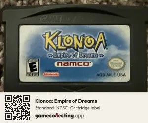 Klonoa: Empire of Dreams Game Boy Advance, NTSC cartridge label