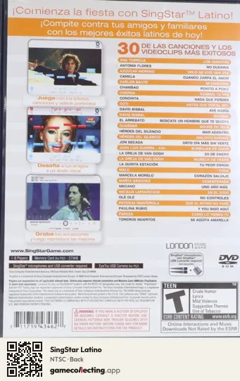 SingStar Latino PlayStation 2, NTSC box back