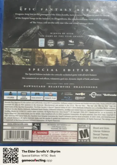 The Elder Scrolls V: Skyrim PlayStation 4, NTSC box back