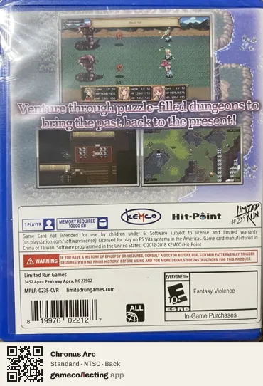 Chronus Arc PlayStation Vita, NTSC box back