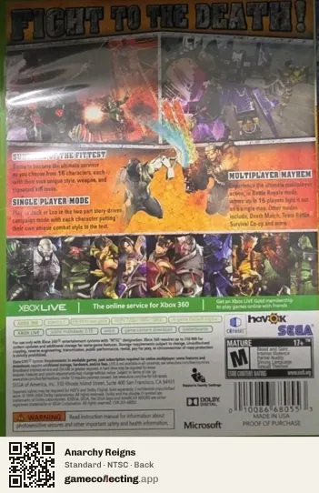 Anarchy Reigns Xbox 360, NTSC box back