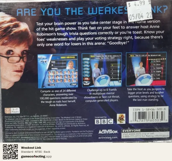 Weakest Link PlayStation, NTSC box back