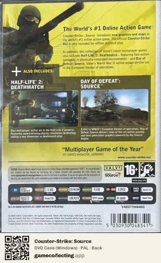 Counter-Strike: Source Computer, PAL box back