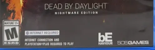 Dead by Daylight, the ESRB box on its front