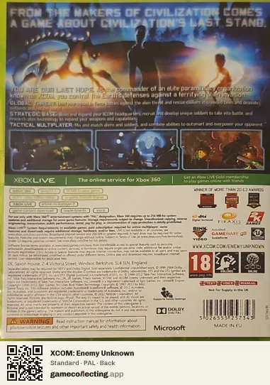 XCOM: Enemy Unknown Xbox 360, PAL box back