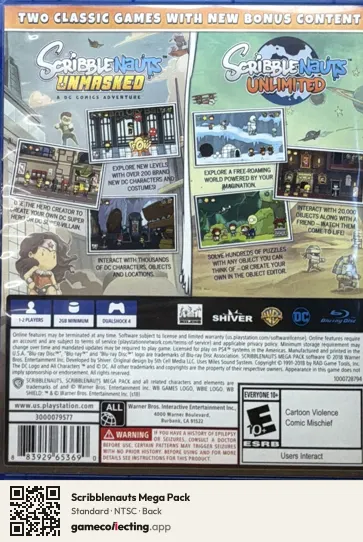 Scribblenauts Mega Pack PlayStation 4, NTSC box back