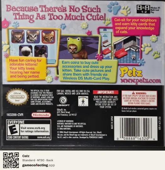 Catz Nintendo DS, NTSC box back