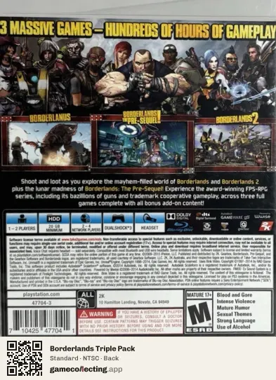 Borderlands Triple Pack PlayStation 3, NTSC box back