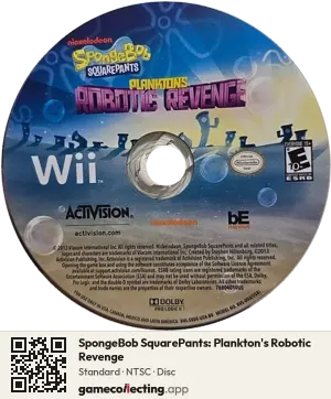 SpongeBob SquarePants: Plankton's Robotic Revenge Nintendo Wii, NTSC disc