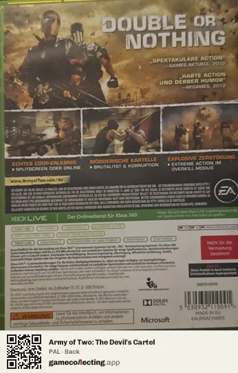 Army of Two: The Devil's Cartel Xbox 360, PAL box back
