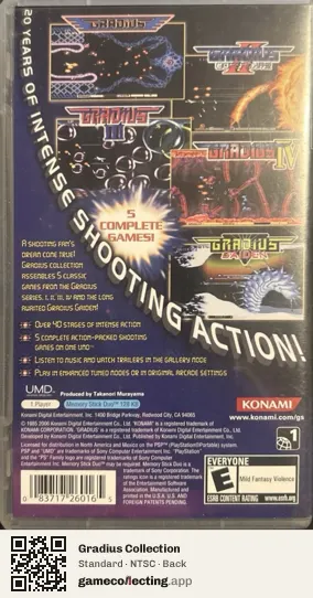 Gradius Collection PlayStation Portable, NTSC box back
