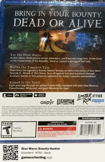 Star Wars: Bounty Hunter PlayStation 5, NTSC box back