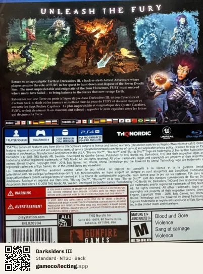 Darksiders III PlayStation 4, NTSC box back