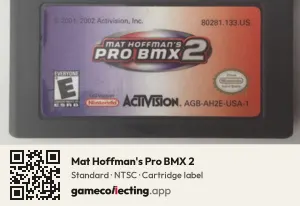 Mat Hoffman's Pro BMX 2 Game Boy Advance, NTSC cartridge label