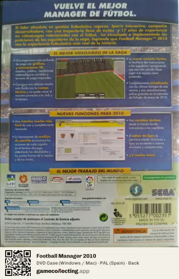 Football Manager 2010 Computer, Spain box back