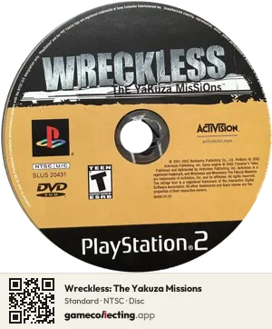 Wreckless: The Yakuza Missions PlayStation 2, NTSC disc